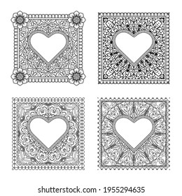 Set of Mehndi flower for henna, mehndi, tattoo, decoration. decorative ornament in ethnic oriental style. coloring book page.