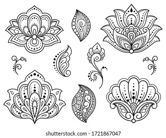 Set Of Mehndi Flower Pattern For Henna Drawing And Tattoo Decoration In  Ethnic Oriental Indian Style Doodle Ornament Outline Hand Draw Vector  Illustration Stock Illustration - Download Image Now - iStock