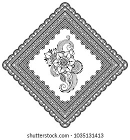 Set of Mehndi flower pattern and frame for Henna drawing and tattoo. Decoration in oriental, Indian style.