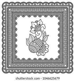 Set Of Mehndi Flower Pattern And Frame For Henna Drawing And Tattoo. Decoration In Oriental, Indian Style.