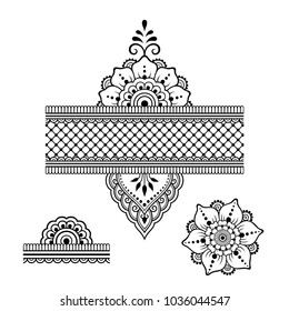 Set of Mehndi flower pattern for Henna drawing and tattoo. Decoration in ethnic oriental, Indian style.