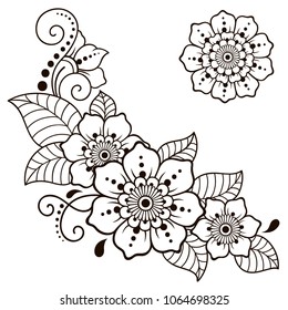 Set of Mehndi flower pattern for Henna drawing and tattoo. Decoration in ethnic oriental, Indian style.