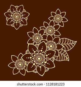 Set of Mehndi flower pattern for Henna drawing and tattoo. Decoration in ethnic oriental, Indian style.