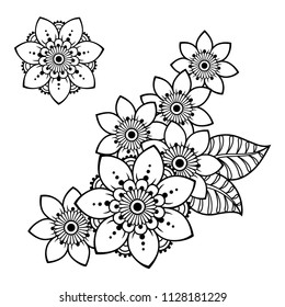 Set of Mehndi flower pattern for Henna drawing and tattoo. Decoration in ethnic oriental, Indian style.
