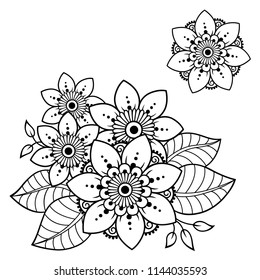 Set of Mehndi flower pattern for Henna drawing and tattoo. Decoration in ethnic oriental, Indian style.