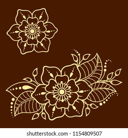 Set of Mehndi flower pattern for Henna drawing and tattoo. Decoration in ethnic oriental, Indian style.