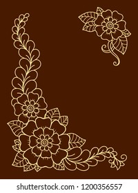 Set of Mehndi flower pattern for Henna drawing and tattoo. Decoration in ethnic oriental, Indian style.