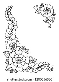 Set of Mehndi flower pattern for Henna drawing and tattoo. Decoration in ethnic oriental, Indian style.
