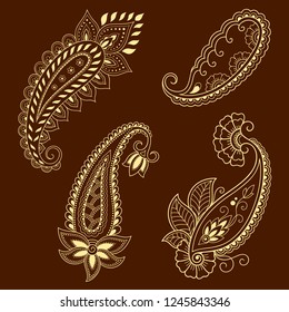 Set von Mehndi Blumenmuster für Henna Zeichnung und Tattoo. Dekoration im orientalischen, indischen Stil.