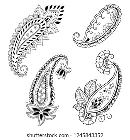 Set of Mehndi flower pattern for Henna drawing and tattoo. Decoration in ethnic oriental, Indian style.