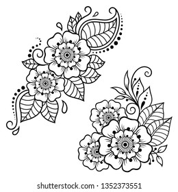 Set Mehndi Flower Pattern Henna Drawing Stock Vector (Royalty Free ...