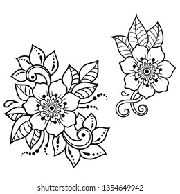 Set of Mehndi flower pattern for Henna drawing and tattoo. Decoration in ethnic oriental, Indian style.