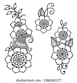 Set Mehndi Flower Pattern Henna Drawing Stock Vector (Royalty Free ...