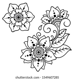 Set Mehndi Flower Pattern Henna Drawing Stock Vector (Royalty Free ...