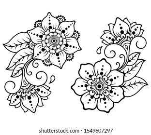 Set Mehndi Flower Pattern Henna Drawing Stock Vector (Royalty Free ...