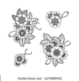 Set of mehndi flower pattern for henna drawing and tattoo. decoration in ethnic oriental, indian style. EPS 10.