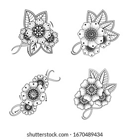 Set of mehndi flower pattern for henna drawing and tattoo. decoration in ethnic oriental, indian style. EPS 10.