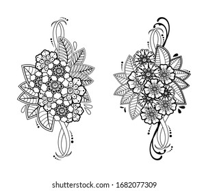 Set von Mehndi Blumenmuster für Henna Zeichnung und Tattoo. Dekoration im orientalischen, indischen Stil. EPS10.