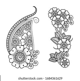 Set of Mehndi flower pattern for Henna drawing and tattoo. Decoration in ethnic oriental, Indian style.