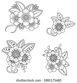 Set of mehndi flower pattern for henna drawing and tattoo. decoration in ethnic oriental, indian style.
