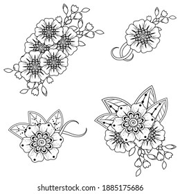 Set of mehndi flower pattern for henna drawing and tattoo. decoration in ethnic oriental, indian style.