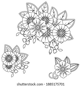 Set of mehndi flower pattern for henna drawing and tattoo. decoration in ethnic oriental, indian style.