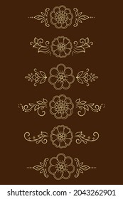 Set of Mehndi flower pattern for Henna drawing and tattoo. Decoration in ethnic oriental, Indian style. Doodle ornament. Outline hand draw vector illustration.