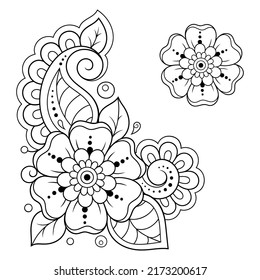 Set of Mehndi flower pattern for Henna drawing and tattoo. Decoration in ethnic oriental, Indian style. Doodle ornament. Outline hand draw vector illustration.