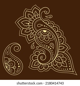Set of Mehndi flower pattern for Henna drawing and tattoo. Decoration in ethnic oriental, Indian style. Doodle ornament. Outline hand draw vector illustration.