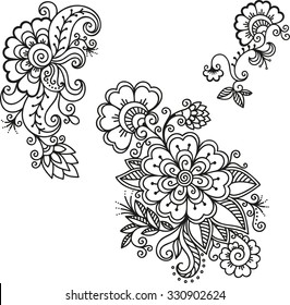 Set Mehndi Flower Pattern Henna Drawing Stock Vector (Royalty Free ...