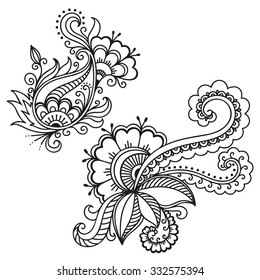 Set Mehndi Flower Pattern Henna Drawing Stock Vector (Royalty Free ...