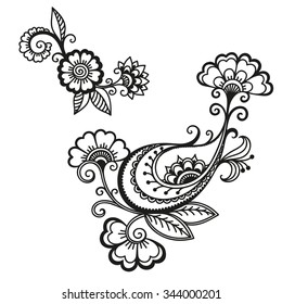 Set of Mehndi flower pattern for Henna drawing and tattoo. Decoration in ethnic oriental, Indian style.