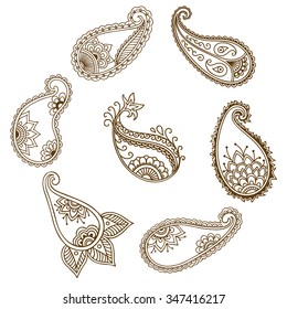 Set of Mehndi flower pattern for Henna drawing and tattoo. Decoration in ethnic oriental, Indian style.