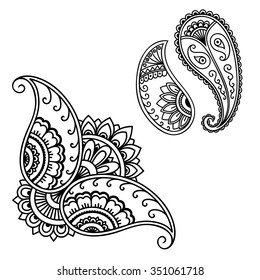 Set of Mehndi flower pattern for Henna drawing and tattoo. Decoration in ethnic oriental, Indian style.