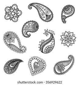 Set Mehndi Flower Pattern Henna Drawing Stock Vector (Royalty Free ...