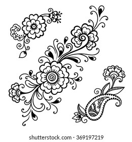 Set Mehndi Flower Pattern Henna Drawing Stock Vector (Royalty Free ...