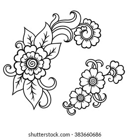 Conjunto de motivos florales de Mehndi para el dibujo y tatuaje de Henna. Decoración de estilo étnico oriental e indio.