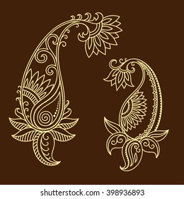 Set of Mehndi flower pattern for Henna drawing and tattoo. Decoration in ethnic oriental, Indian style.