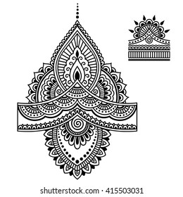 Set of Mehndi flower pattern for Henna drawing and tattoo. Decoration in ethnic oriental, Indian style.