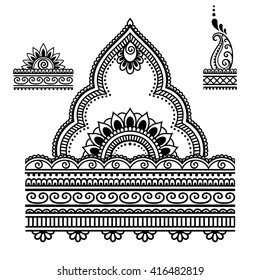 Set of Mehndi flower pattern for Henna drawing and tattoo. Decoration in ethnic oriental, Indian style.