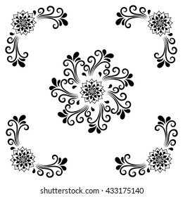 Set of Mehndi flower pattern for Henna drawing and tattoo. Decoration in ethnic oriental, Indian style.