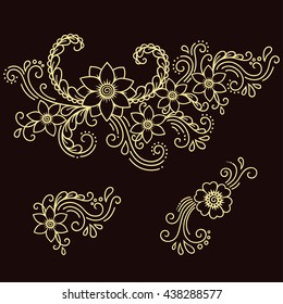 Set of Mehndi flower pattern for Henna drawing and tattoo. Decoration in ethnic oriental, Indian style.