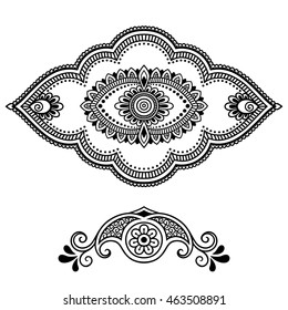 Set of Mehndi flower pattern for Henna drawing and tattoo. Decoration in ethnic oriental, Indian style.