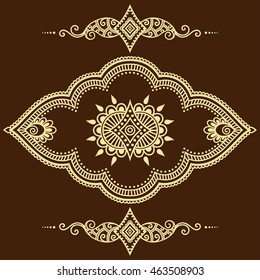 Set of Mehndi flower pattern for Henna drawing and tattoo. Decoration in ethnic oriental, Indian style.