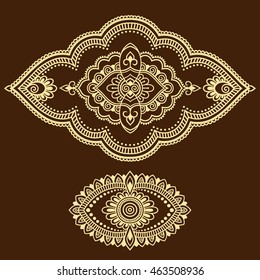 Set of Mehndi flower pattern for Henna drawing and tattoo. Decoration in ethnic oriental, Indian style.