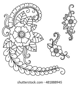 Set of Mehndi flower pattern for Henna drawing and tattoo. Decoration in ethnic oriental, Indian style.
