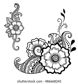 Set of Mehndi flower pattern for Henna drawing and tattoo. Decoration in ethnic oriental, Indian style.