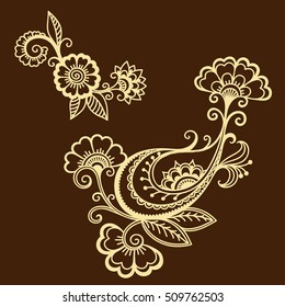 Set of Mehndi flower pattern for Henna drawing and tattoo. Decoration in ethnic oriental, Indian style.