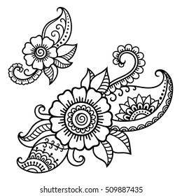 Set of Mehndi flower pattern for Henna drawing and tattoo. Decoration in ethnic oriental, Indian style.