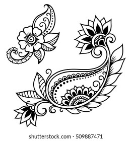 Set of Mehndi flower pattern for Henna drawing and tattoo. Decoration in ethnic oriental, Indian style.